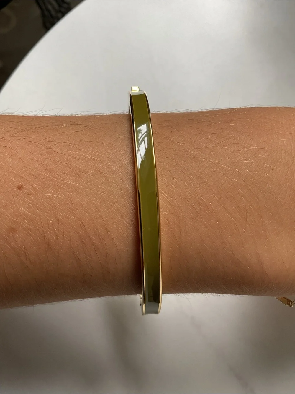 J. Crew Olive Green Enamel and Gold-Tone Hinge Bangle Bracelet NWT